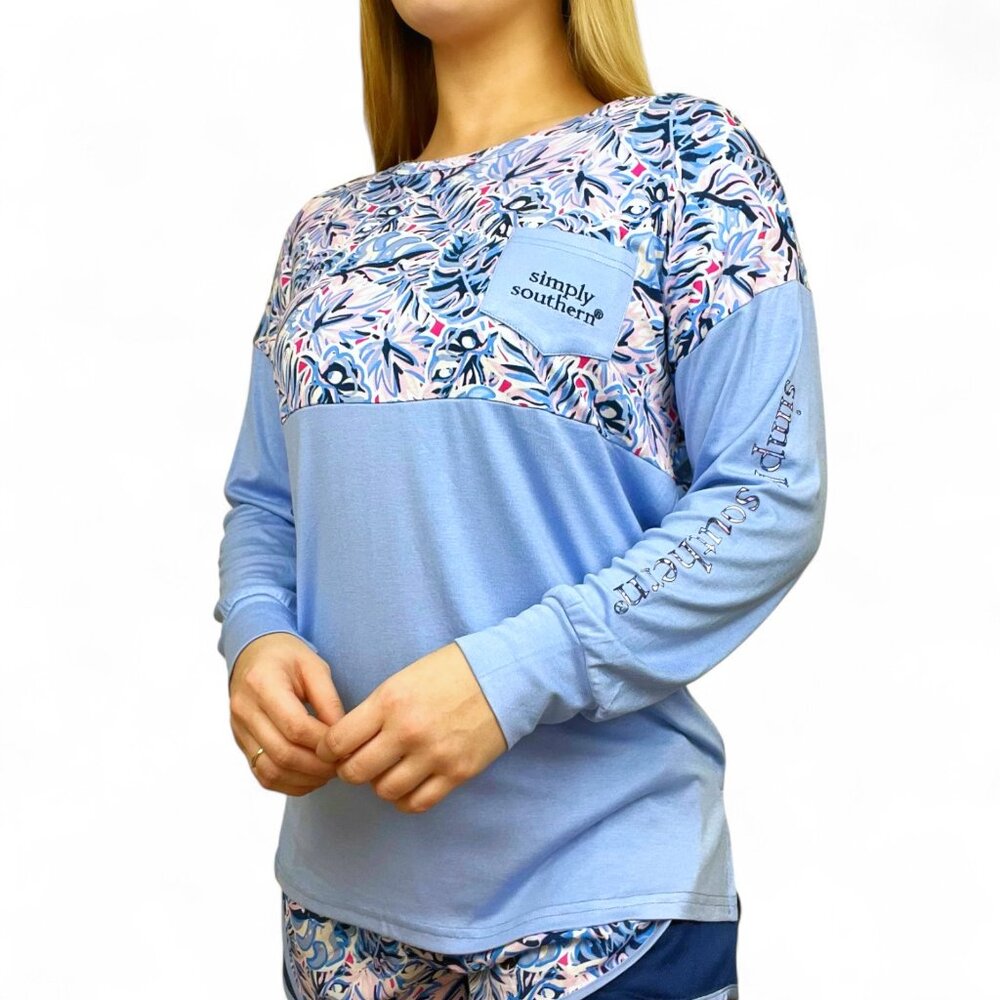 Simply Southern Women's L/S Jersey Shirt Size 2XL "Beachin' It" Pretty Palms